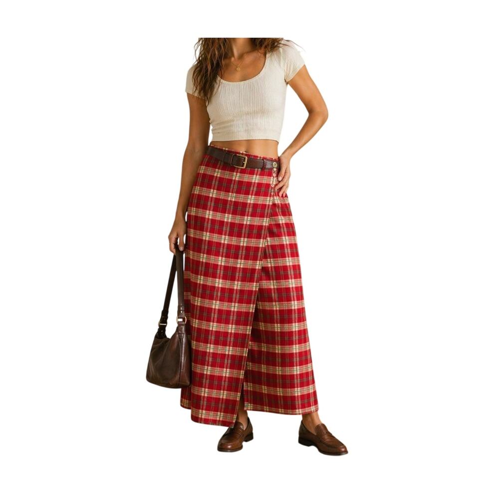 Vintage Sun River Clothing Co Red Tartan Wrap Pencil Skirt Cotton M 90s Preppy